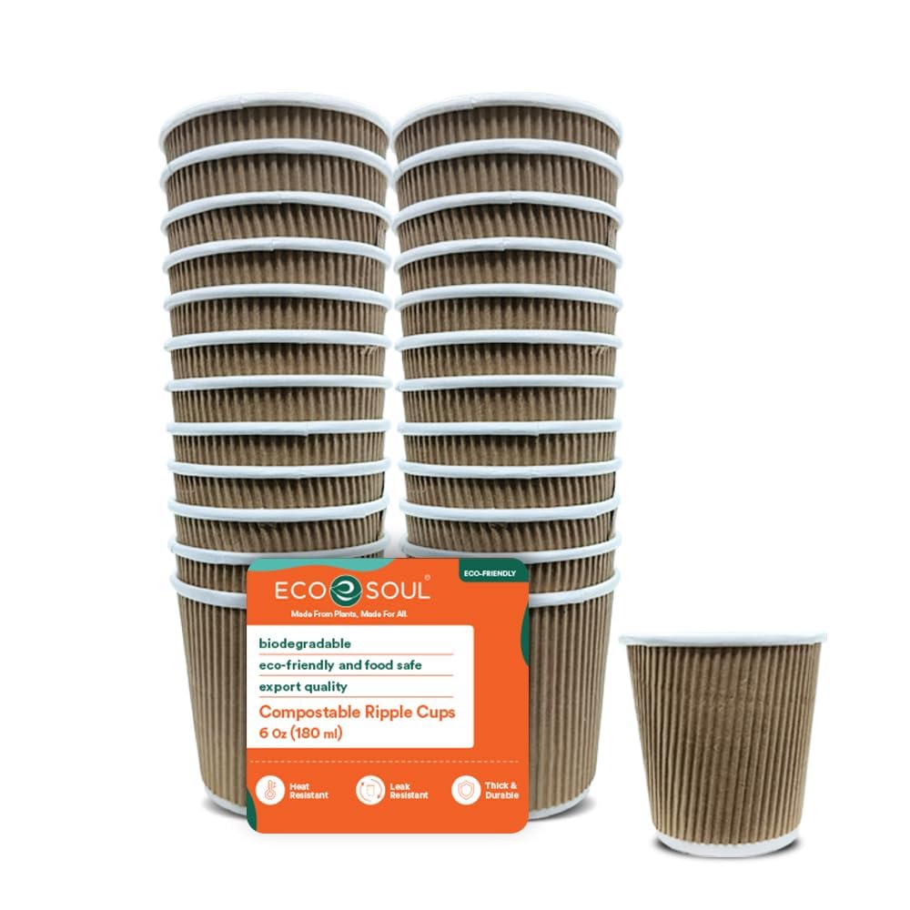 ECO SOUL [180 ml, 100 Count Disposable Ripple Paper Cups | Plastic-Free ...