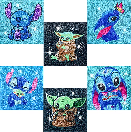 5D Diamond Painting Kits for Kids Beginners,DIY 6 Pack Diamond Art for Adults,Full Drill Crystal Rhinestone Paint by Diamond Dots,Big Gem Arts and Crafts for Kids Ages 6-8-9-12 Girls 6x6inch