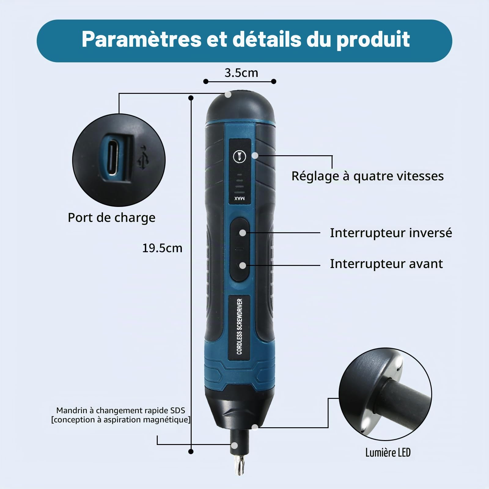 Tournevis électrique sans fil 105 en 1, mini tournevis électrique rechargeable 3,6 V avec couple de 4 engrenages et lumière LED, couple maximum de 5 N.m, idéal pour un usage quotidien et industriel