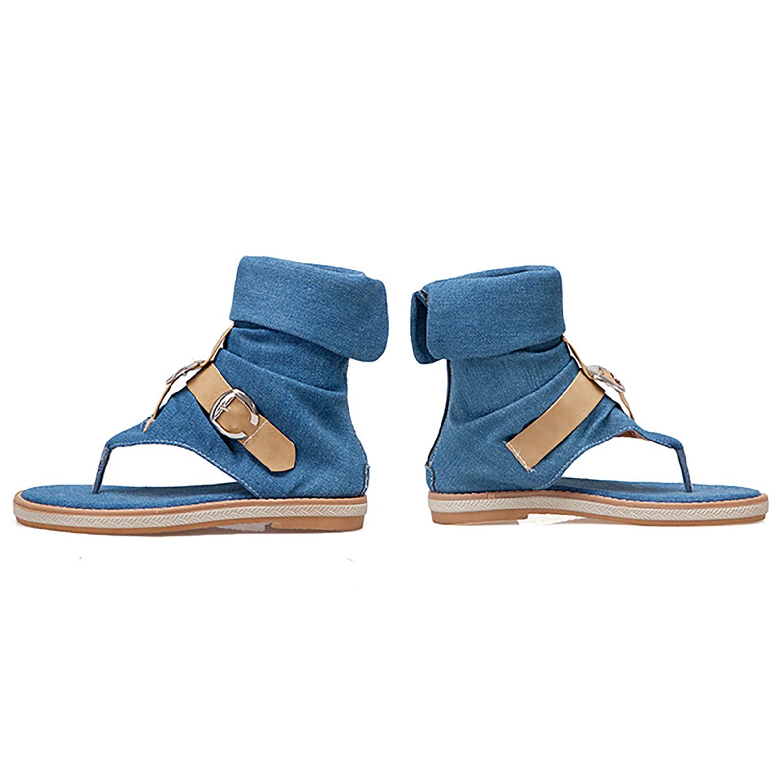Generico Sandali Da Donna Infradito Comodi Estivi Per Commercio Estero Transfrontaliero Scarpe Con Fibbia Cintura In Pelle Di Jeans Barefoot Estive Eleganti Bassi Ciabatte Comode Estiva Sandalo