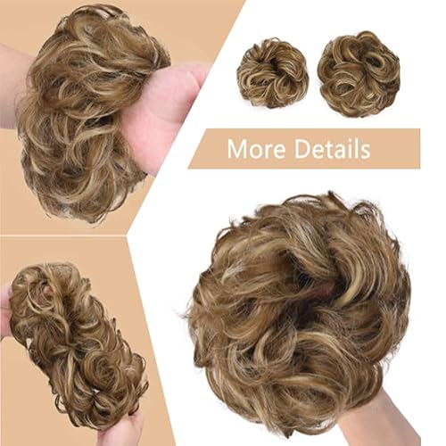 Miniatura 8 de 1 extensión de pelo desordenado con coletero rizado, ondulado, desordenado, sintético para mujeres, postizo en forma de dona ondulado sintético