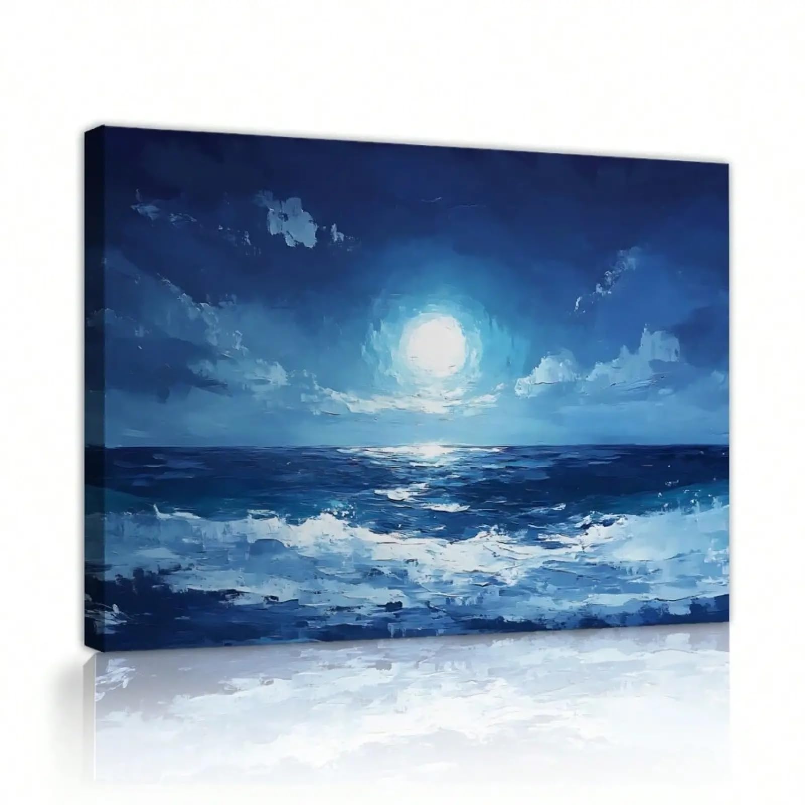 Toile ciel nocturne océan lune art mural bleu affiche sans cadre 21x30 - 5
