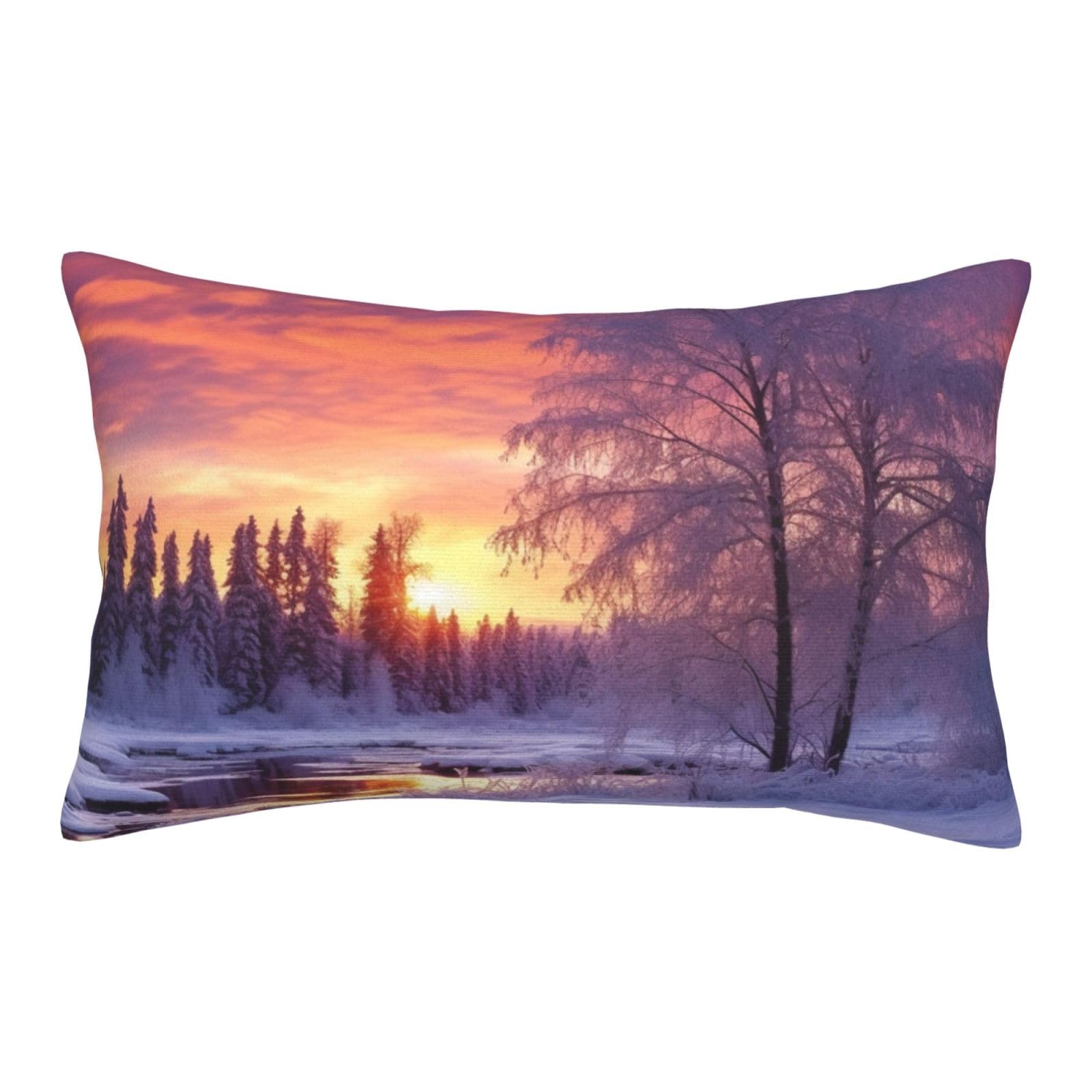 Velvet Pillowcases 16"x24" Ultra Soft Breathable Pillow Cases, Luxury Fuzzy Throw Pillow Covers with Zipper, Winter Landscape Pillow Shams All Seasons Decorative Cushion Cases for Couch