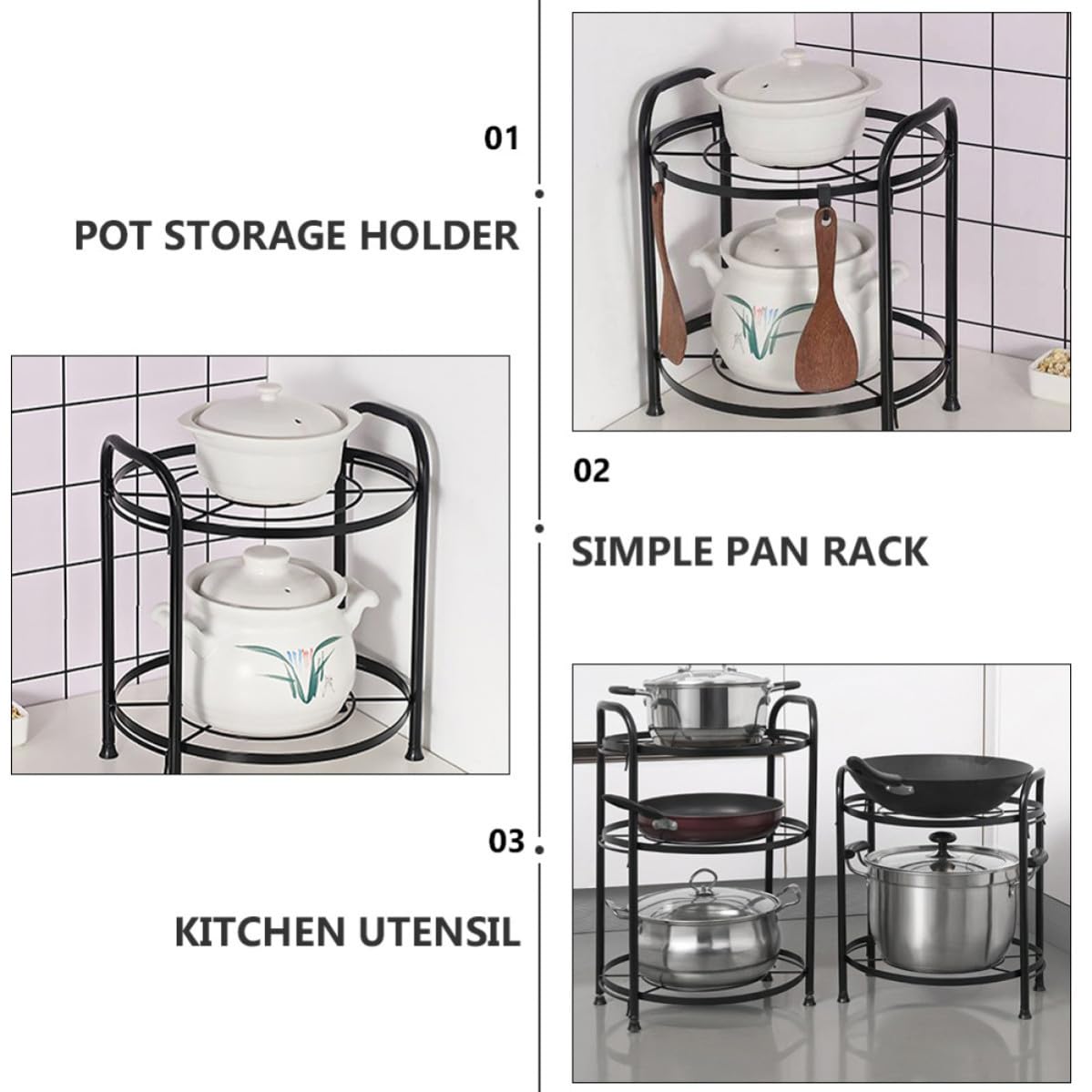 Estante de Almacenamiento Diseño Desmontable de Dos Capas, Fácil de Limpiar y Mantener para Ollas y Sartenes de Hierro Negro para Cocina Organizada