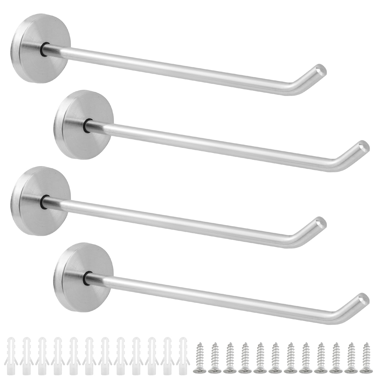 Rannb Long Nose Coat Hook Single Hooks Robe Hook Stainless Steel 8-inch Length - Pack of 4