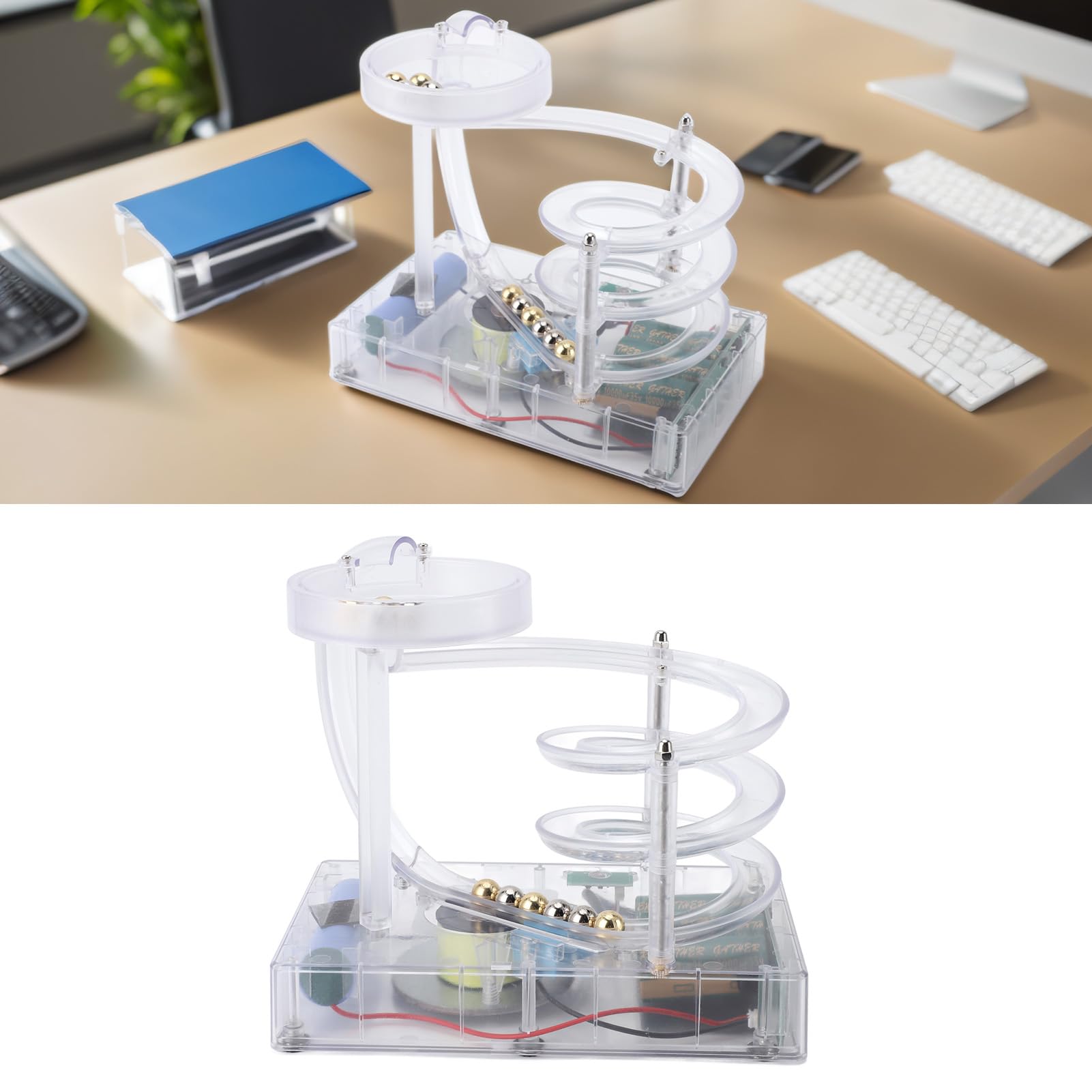 Máquina De Movimiento Perpetuo De Bolas – Arte Cinético De Escritorio Con Batería De 1800 MAh, Decoración Anti-estrés Con 10 Bolas De Acero, Ideal Para Oficina Y Hogar