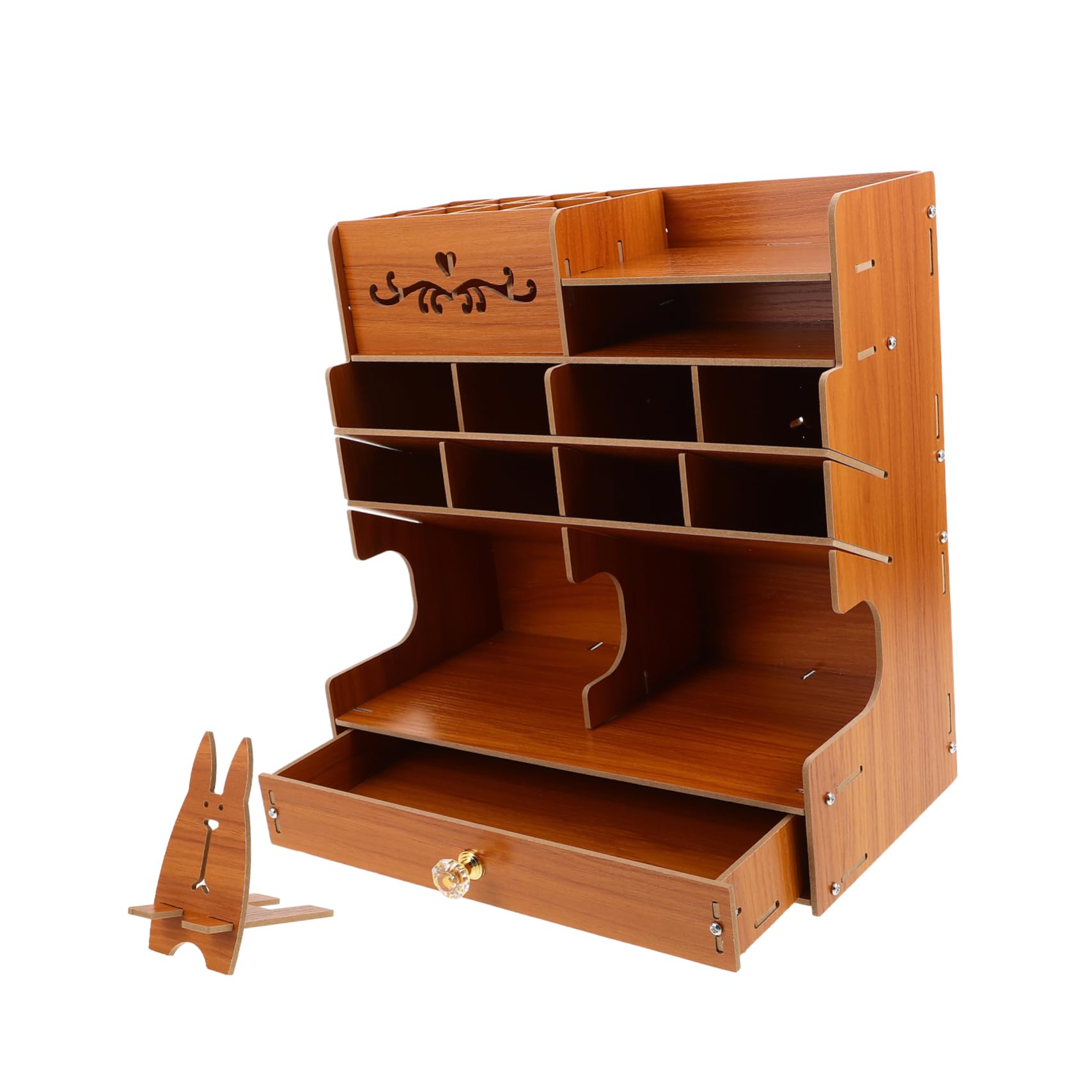 Caja Organizadora de Papelería de Madera con Múltiples Compartimentos