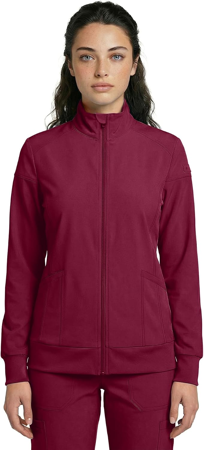 Natural Uniforms Women’s Zip-Front Warm-Up Jacket – 4-Way Stretch, Moisture-Wicking, Contemporary Fit–Medical Scrubs Jacket