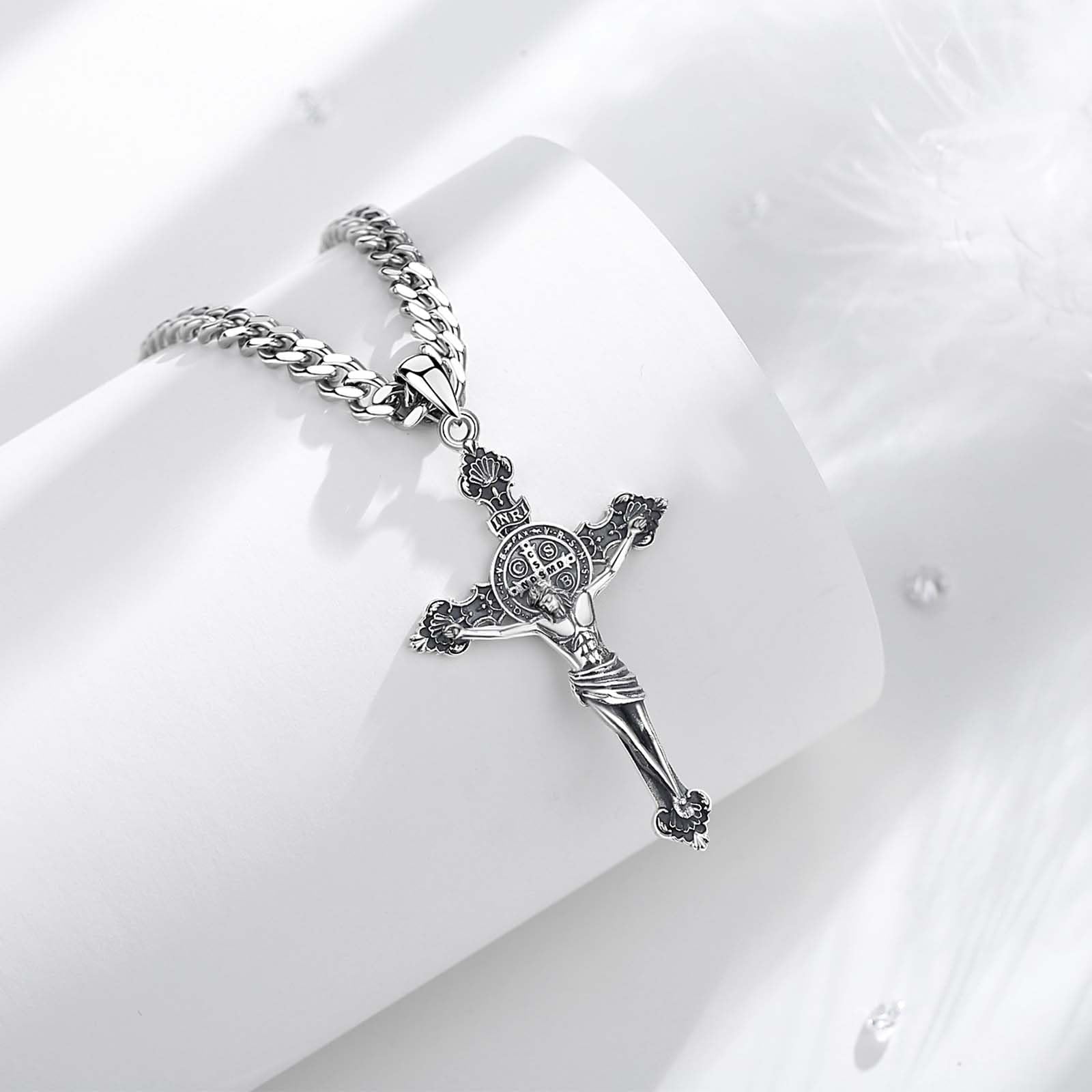 INFUSEU St. Christophorus/St. Michael/St. Benedikt/Heiliger Jude//Jungfrau Maria Medaille Jesus Kreuz 7 Erzengel Siegel 925 Sterling Silber Anhänger für Männer Frauen Heilige Religiöse Amulette