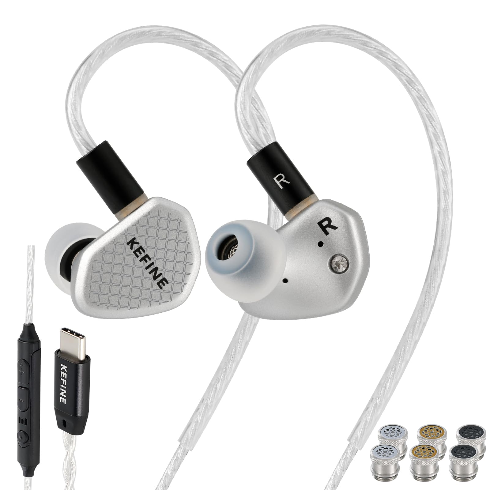 Kefine Klean SV Hi-Fi in Ear Monitor, Wired Gaming Earbuds, 10mm DLC Diaphragm Dynamic Driver, Wired Earphones, Interchangeable Tuning Nozzles, HiFi IEM for Audiophile, Musician&Gaming(USB-C with Mic)