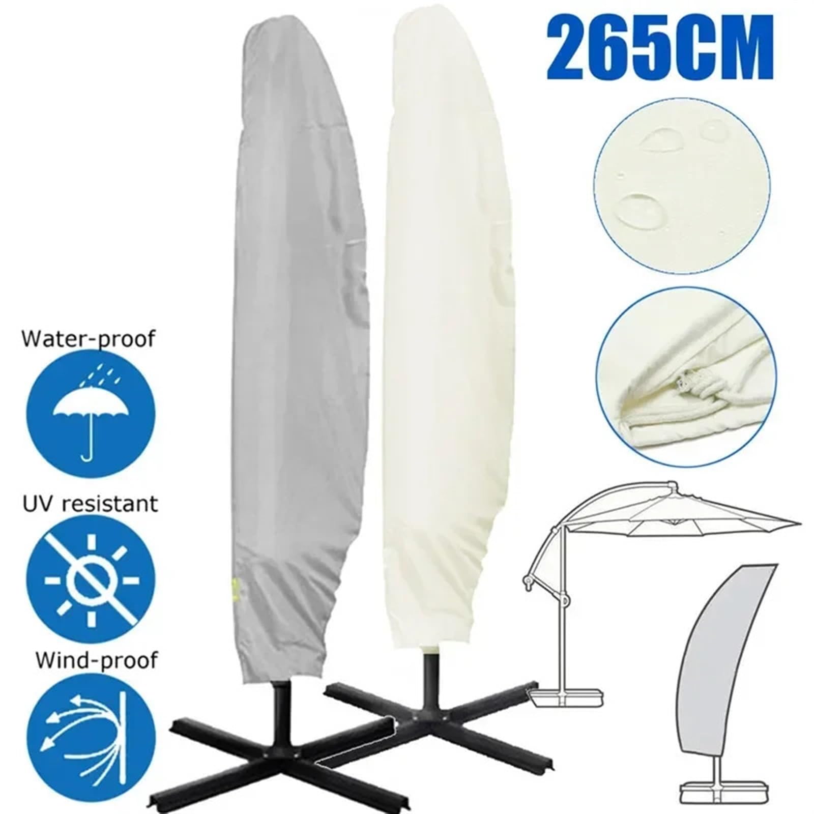 Schutzhülle für Sonnenschirm Wasserdichte Oxford-Stoff Outdoor Banana Regenschirm Abdeckung Schatten Garten Wetterfeste Terrasse Cantilever Sonnenschirm Regen Zubehör(Grey)