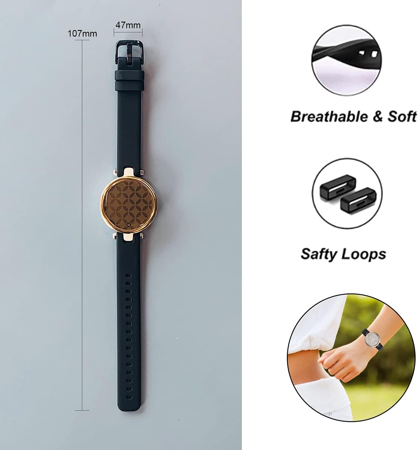 Compatible for Garmin Lily Band, Silicone Sport Strap + Metal Classic Stainless Steel Replacement Slim Accessory Fit for Garmin Lily Smartwatch Women Dressy, Rose gold+White