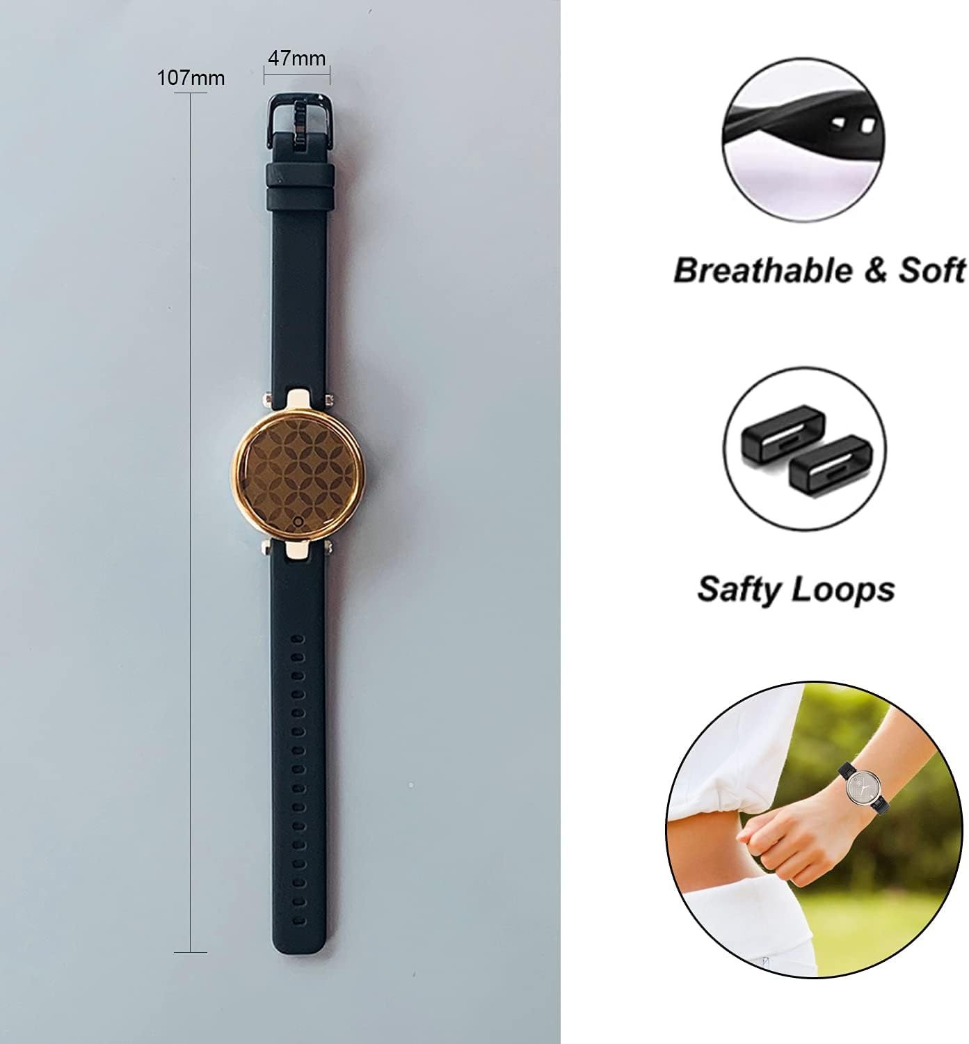 Bracelet de sport en silicone compatible avec Garmin Lily Band + métal classique en acier inoxydable - Accessoire fin de rechange pour montre intelligente Garmin Lily - Pour femme - Doré rose +