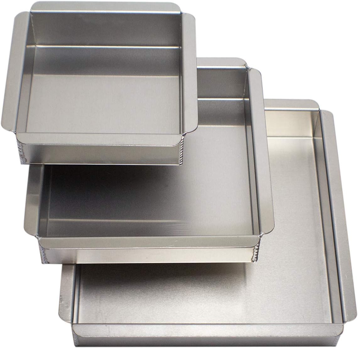 Celebakes Square Aluminum Cake Pan set, 6" - 8" - 10", 2"deep