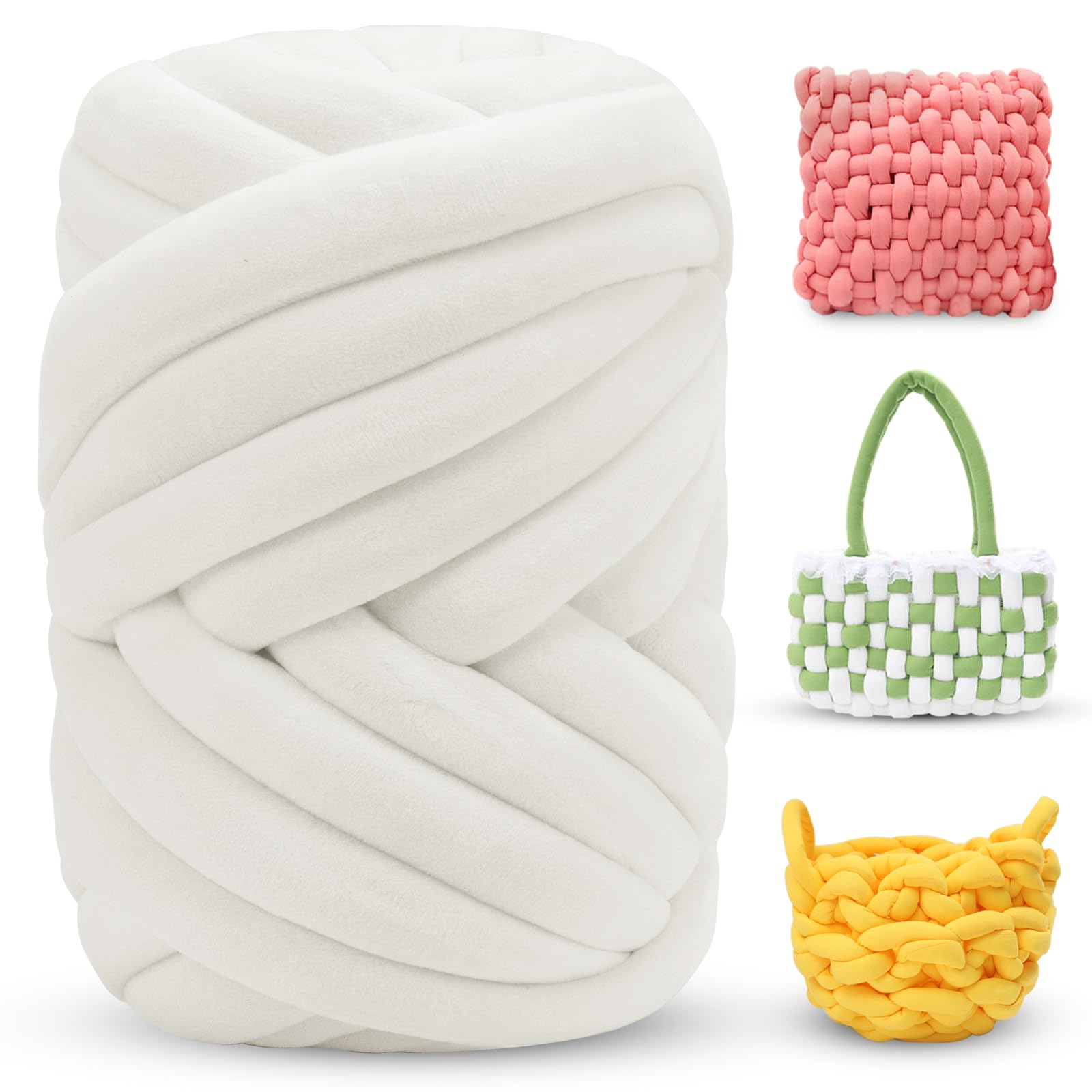 LEREATI Thick Chunky Yarn for Arm Knitting Jumbo Tube Soft Chunky Knit Blanket Velvet Yarn for Crocheting Handbags Hand Knitting Pet Bed Rugs Pillows Crafts (500g