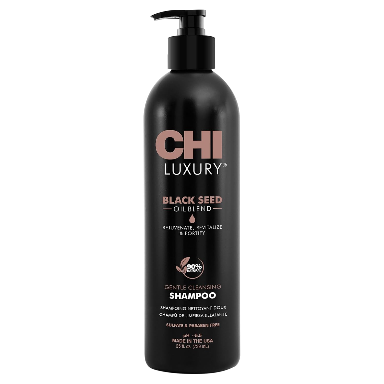 CHI Luxury Black Seed Oil Gentle Cleansing Shampoo, Adds Hair Volume & Body, Strengthens & Removes Impurities, Sulfate, Paraben, & Cruelty-Free, 25 Oz
