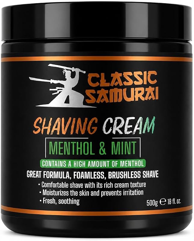 Creme de Barbear Classic Samurai com Mentol e Hortelã, sem Espuma e sem Pincel, 500 mL