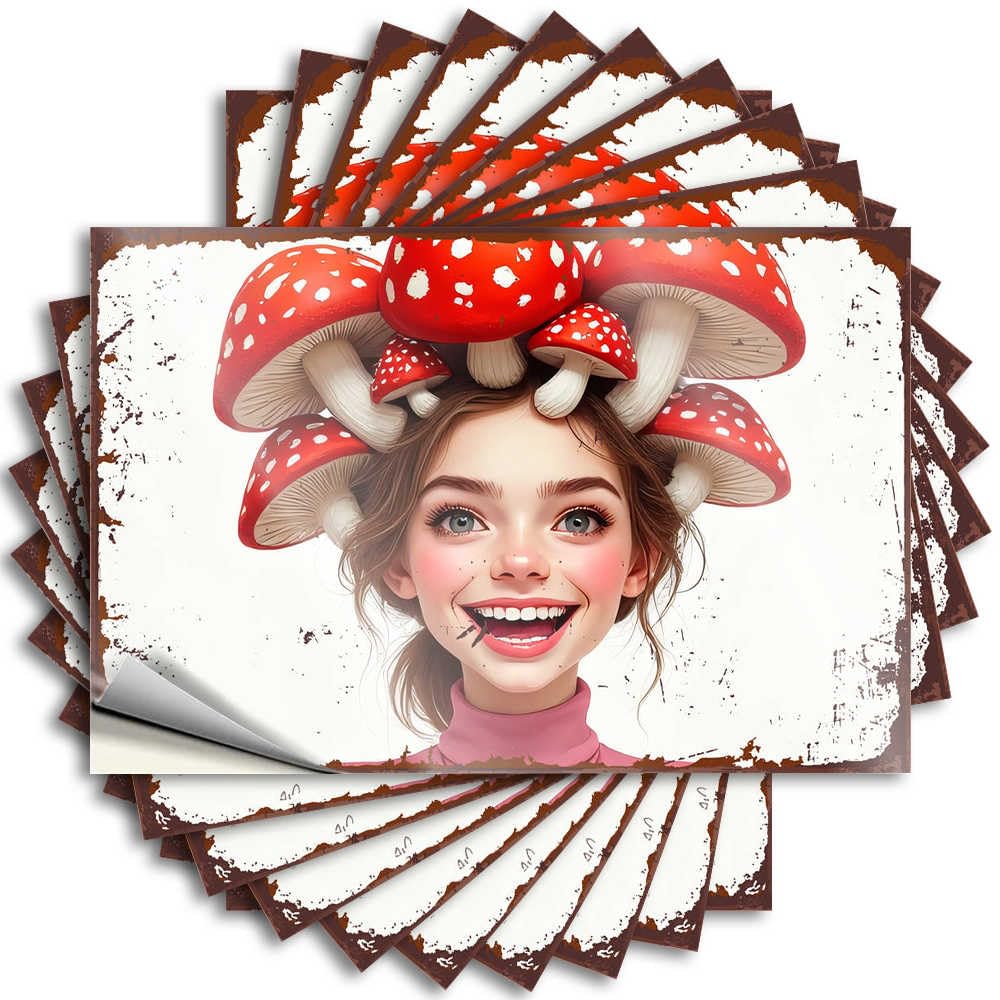 Fzfn Colour Beauty Encouraging Decals - Mushroom Fantasy: A Whimsical Portrait Of Joy Removable Decal Case Easy Peel For Spring(8X12cm)