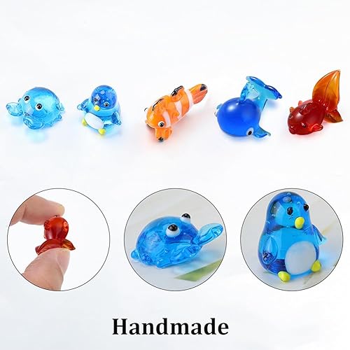 Miniatura 5 de 6 piezas de 6 estilos pequeñas de cristal de ballena figuras de animales marinos de vidrio soplado Pingüino cangrejo pez dorado verano vida oceánica