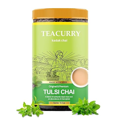 Teacurry Tulsi Chai Té negro Assam de albahaca sagrada Sin productos químicos, sin sabores añadidos - Real Indian Tulsi