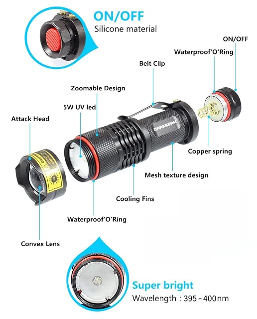 Foto 6 de 8 de Linterna UV 395nm DARKBEAM Luz LED ultravioleta Luz negra Lámpara de madera Mini detector portátil 400nm…