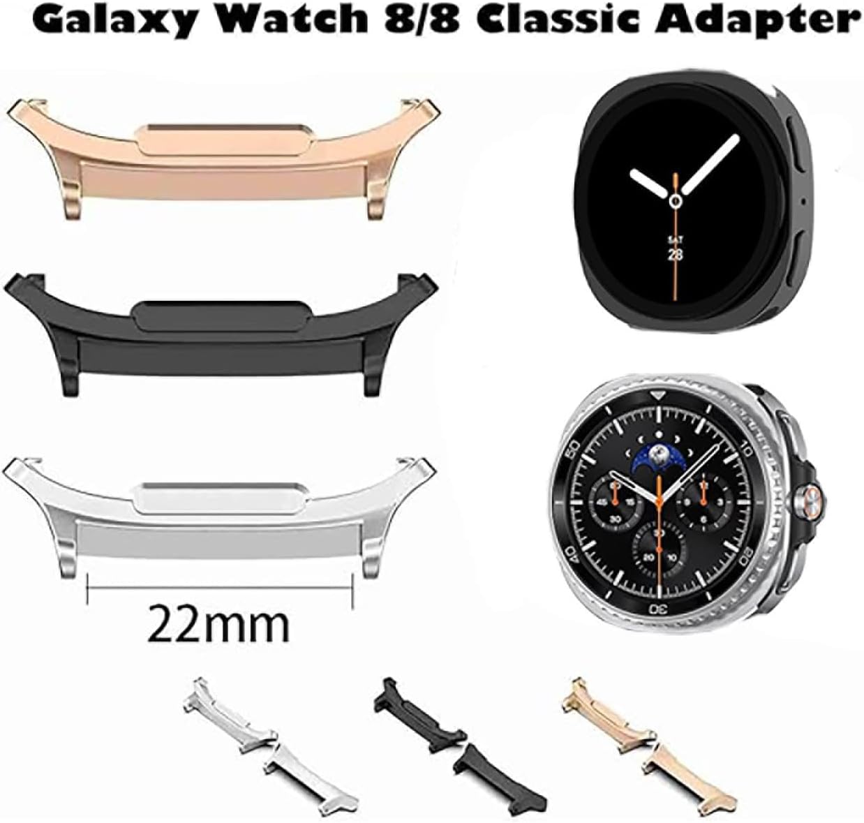 Galaxy Watch 9 8 40/44mm Bands Adapters+Galaxy Watch 8 Classic 46mm Watch Pins+Spring Bar Tool, Metal Stainless Steel Connection Adapter for Samsung Watch 9 8/8Classic Band Connector image 2