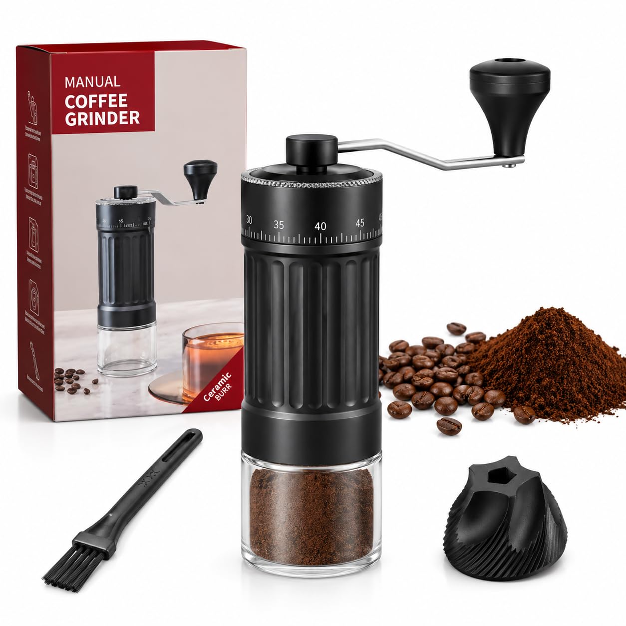 Manual Coffee Grinder Hand Crank Adjustable Grind Settings Portable Clear Catch Cup Compact Durable for Home Travel Espresso French Press Brewing-image-33