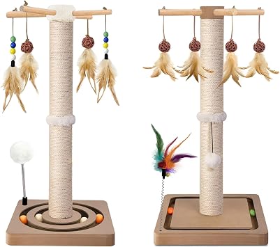 Cat Scratching Post, Sisal, Interactive Furniture Toys for Indoor Cats Adults, 25 Inches