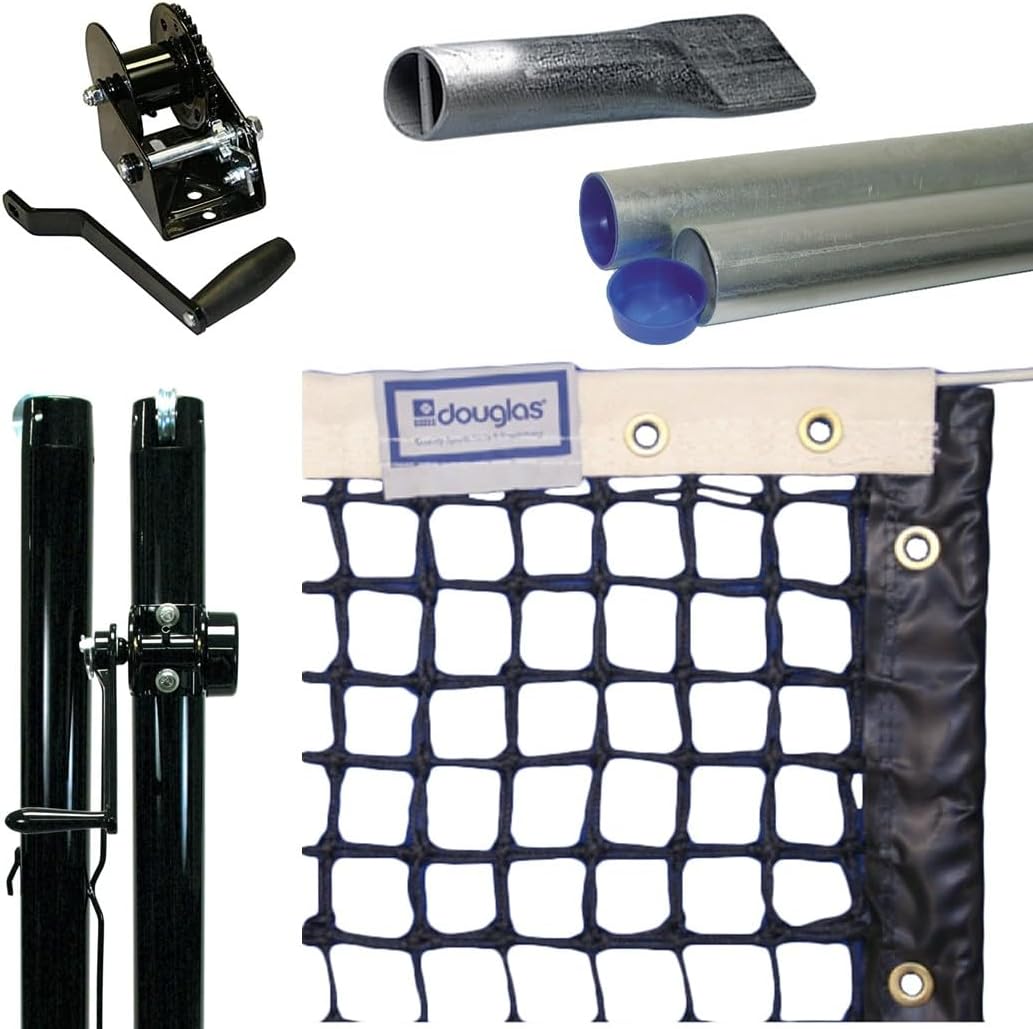 Douglas TN-30DM Tennis Net - 3.0mm Double Mesh, Tapered - Optional Seasonal Court Maintenance Kit