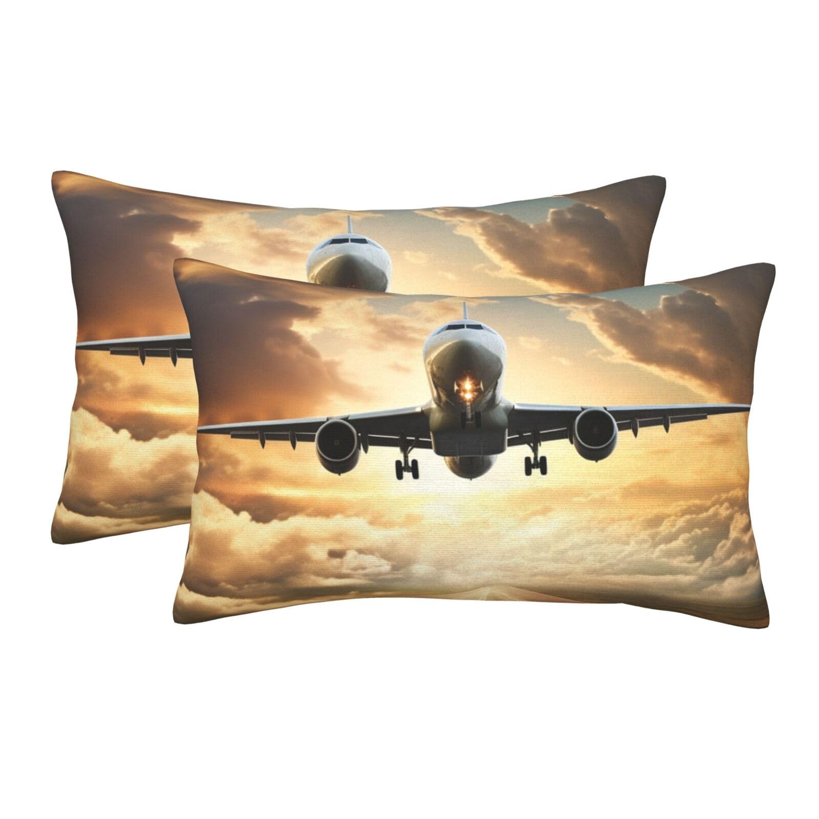 2 Pack Pillow Cases with Hidden Zipper, Soft Breathable Pillow Covers for Hair and Skin, Airplane Pillowcases 16"x24" Bed Pillow Protectors Cover for Sleeping Gifts