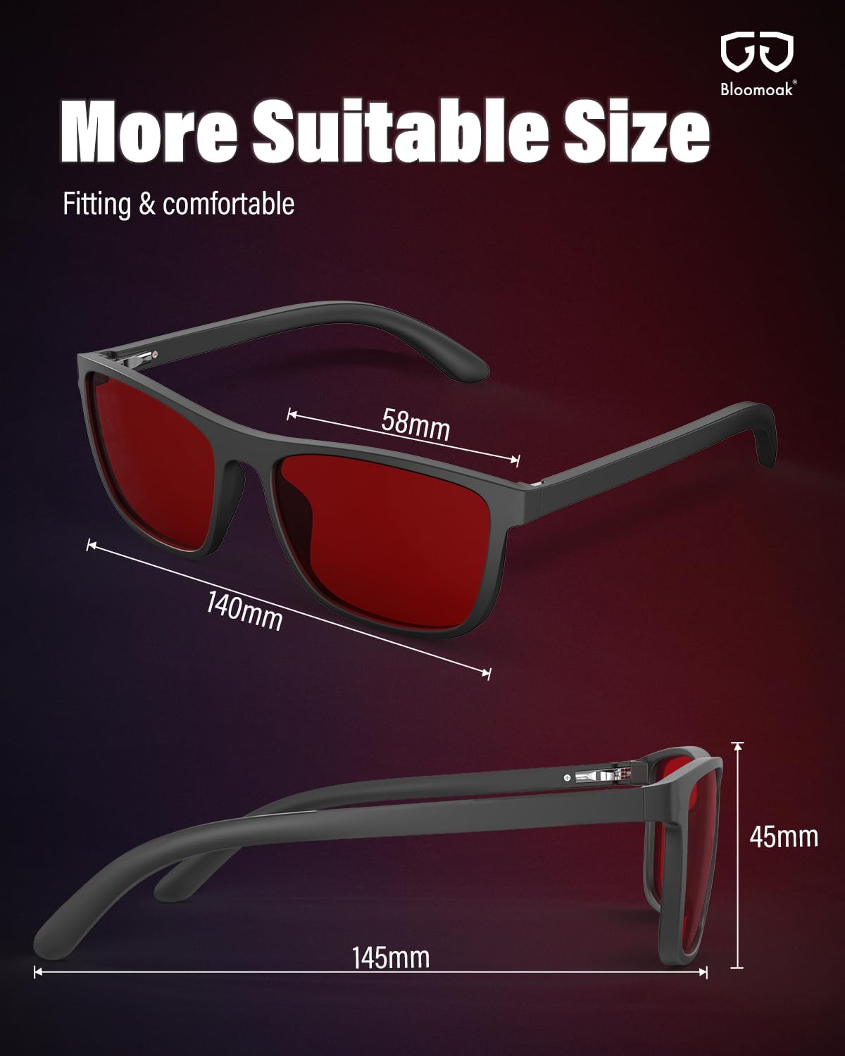 Bloomoak 100% Red Lens Blue Green Light Blocking Glasses- Dual AR Coatings Sleep Glasses Before Bed - Anti Glare, Fatigue - Image 9