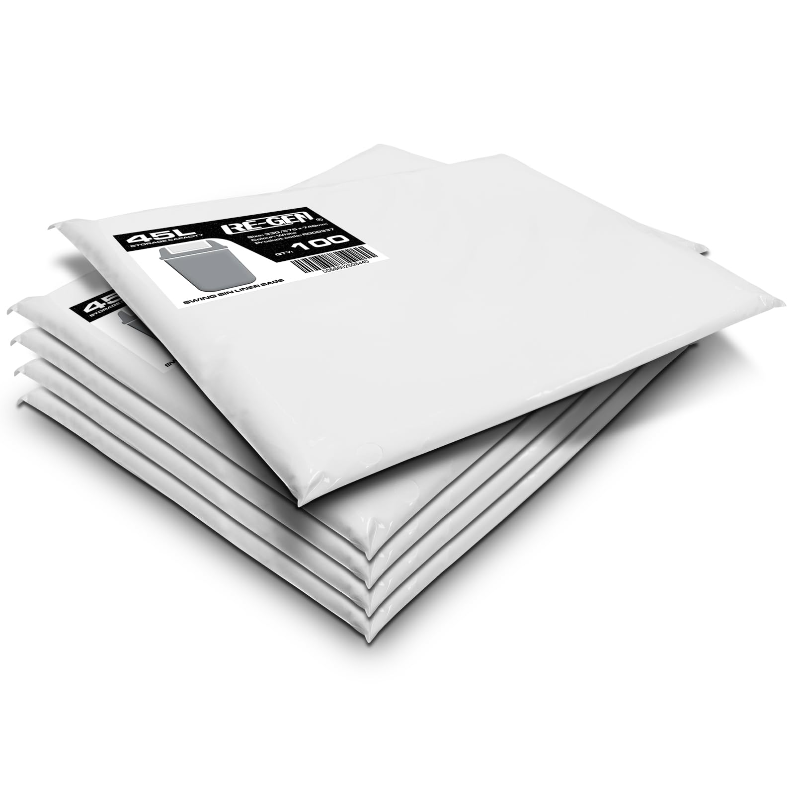 RE-GEN Sacs Poubelle Blancs Robustes De 45 L Pour Cuisine, Salle De Bain, Sacs à Ordures (paquet De 5, 500 Sacs) Pour Usage Quotidien, Au Bureau Et à La Maison | Sacs