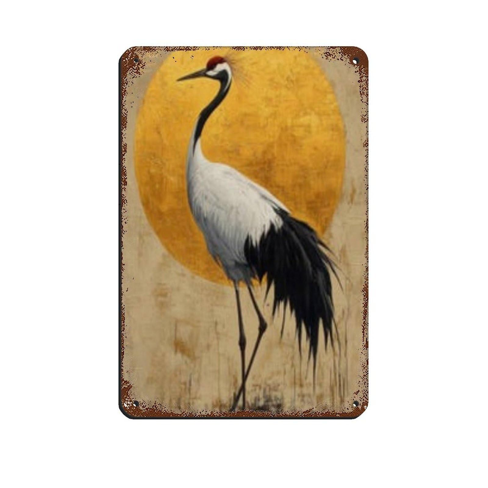 Lxwnze 20L X 30W Cm Elegant Poster Crane Tin Sign Vintage Metal Pub Club Cafe Bar Home Wall Art Decoration Poster Retro 8X12inch(20X30cm)