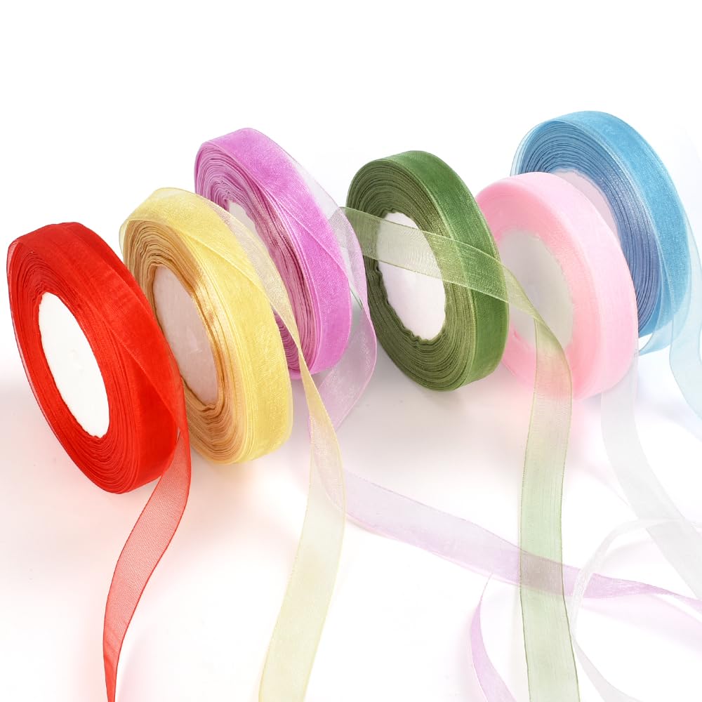 Amazon.co.jp: YUENWUZINIC オーガンジーリボン 6色 6巻入 リボン