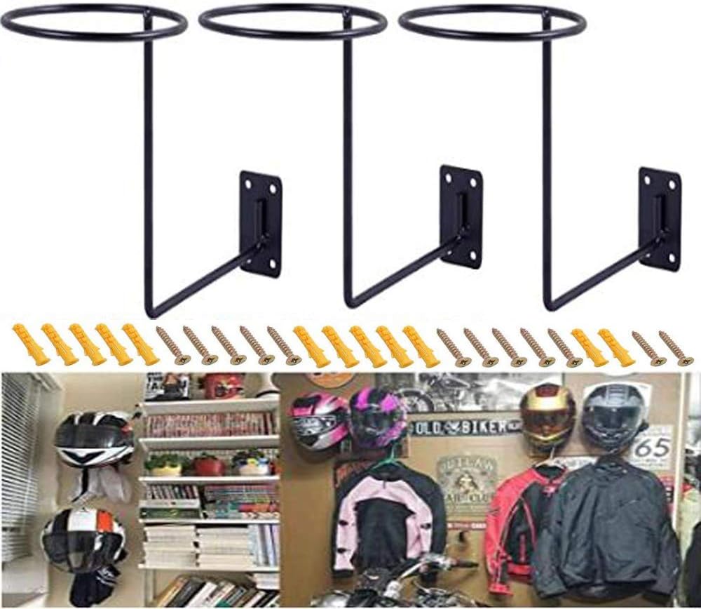 PEI Motorcycle Accessories Helmet Holder Jacket Hanger Wall Mounted Multifunctional Rack (black 3pc)