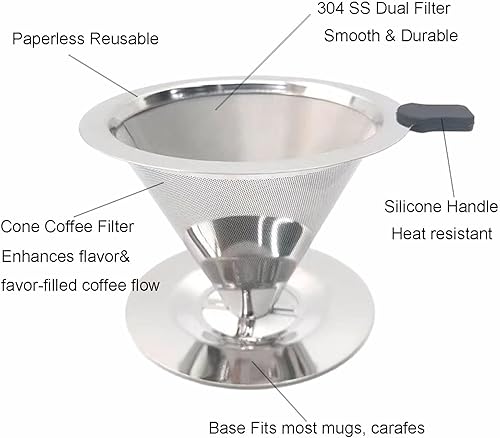 Miniatura 2 de Filtro de café sin papel de goteo lento, verter sobre el gotero de café, cafetera reutilizable para una sola taza, diseño de doble malla de filtro