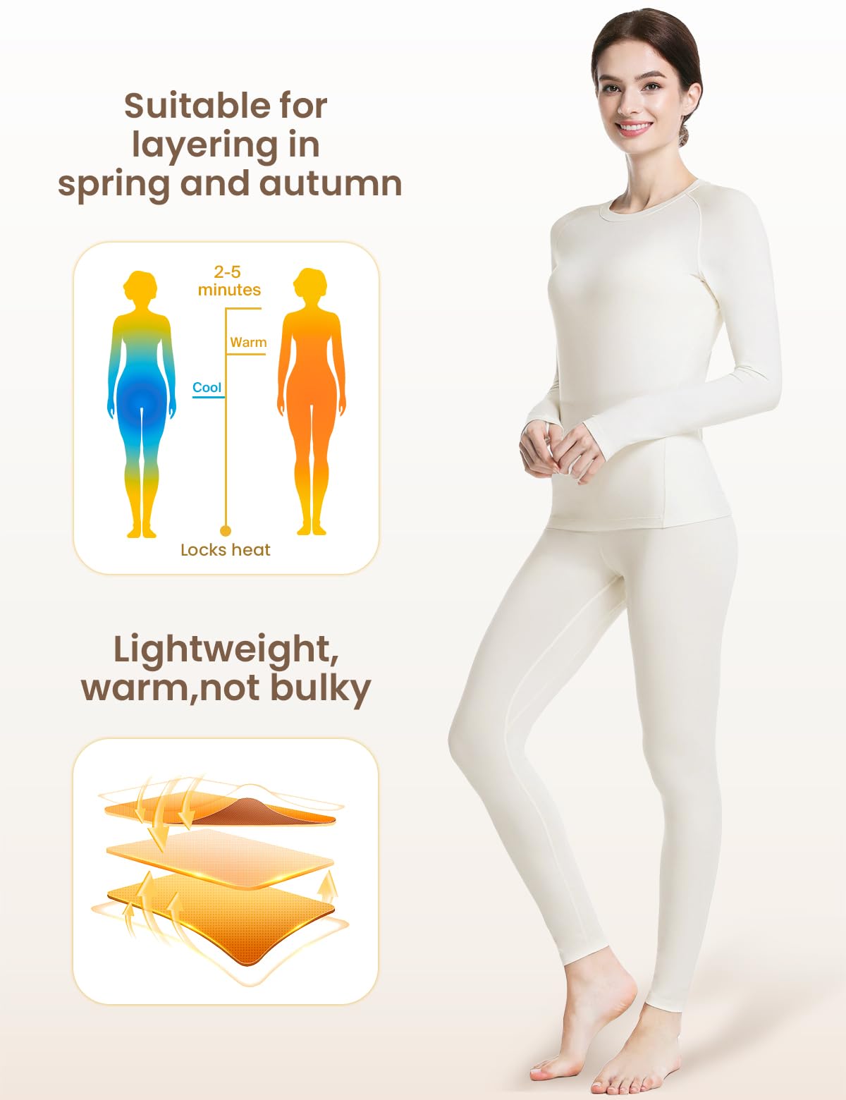 Set di biancheria intima termica da donna, strato di base, ultra morbido, a maniche lunghe, foderato in pile, maglia a maniche lunghe e leggings termici per l'inverno