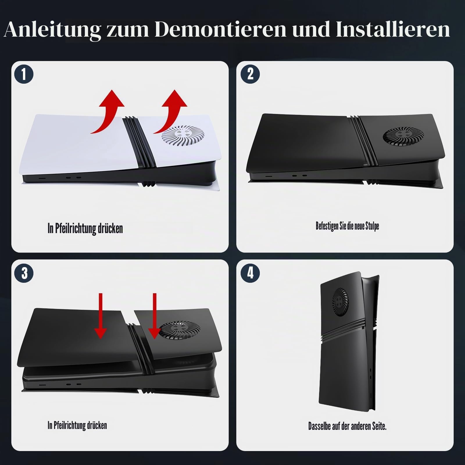 Faceplates für PS5 Pro Digital Edition, PS5 Pro Cover mit Kühlungsöffnung, ABS Anti-Scratch staubdicht Ersatz Seitenplatten Platte Case Shell für PlayStation 5 Pro Digital, Schwarz