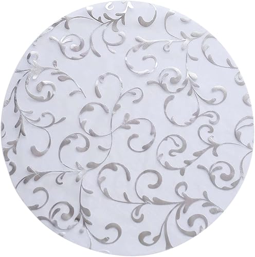 Miniatura 6 de Efavormart - Juego de 10 manteles individuales redondos de organza transparente plateado metálico con diseño de flores en relieve, manteles