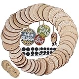 Supla 40 Pcs 3 Size Round Wood Slices with Hole Natural Pine Wood Slices Bulk Unfinished Wood Décor Hanging Wood Sign for Painting Graffiti Art DIY Crafts Christmas Ornaments Rustic Wedding Name Tags