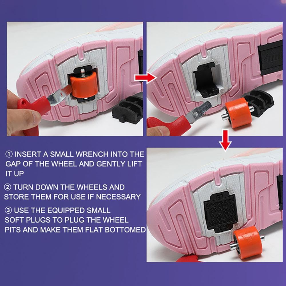Dziecięce buty z kółkami, Skateboard buty z kółkami, 2-w-1 wielofunkcyjne 2-kołowe rolki dla dzieci i dorosłych, Skateboard buty,Pink-33 EU