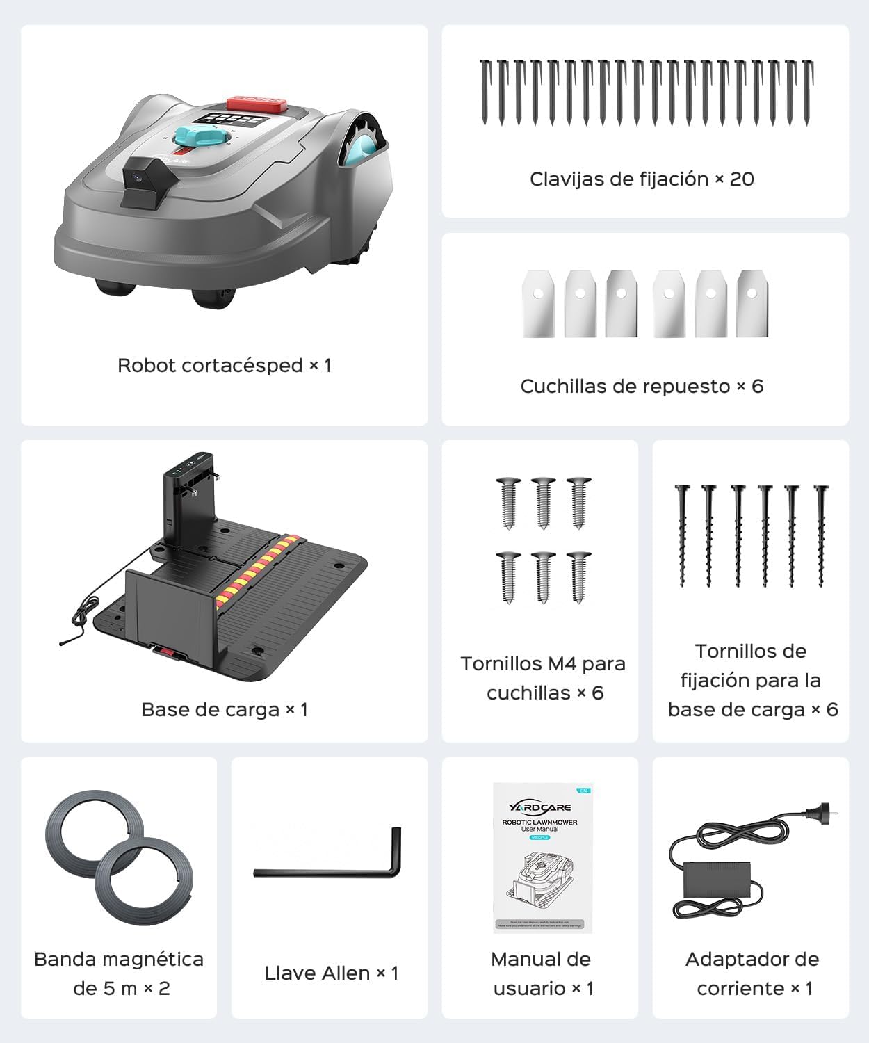 YARDCARE M800Plus Robot Cortacesped sin cable perimetral,máx. 800 m²,posicionamiento GPS + visión IA, trayectorias en U,robot cortacésped sin cable con App,carga automática,detección de 150 obstáculos