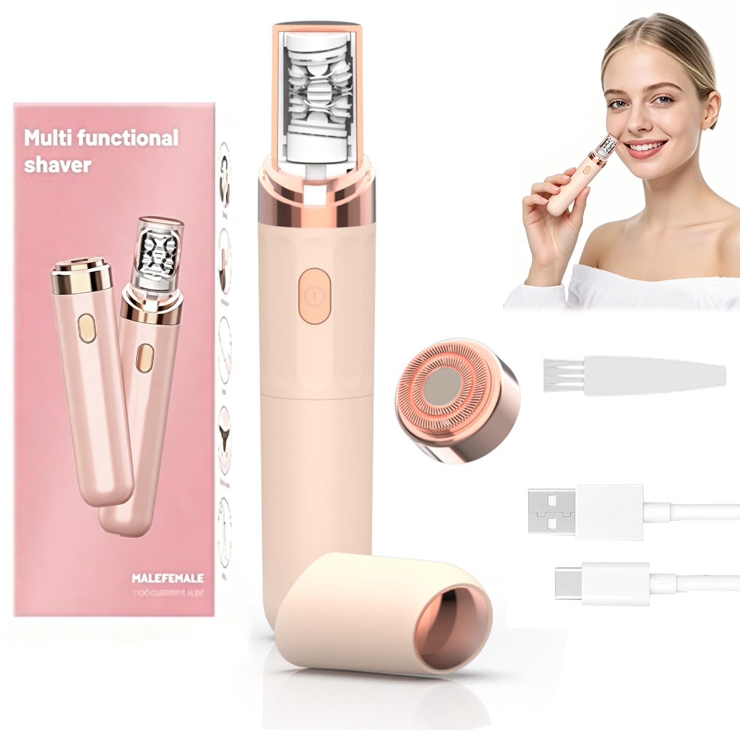 Epilierer Damen Gesicht, 2 in 1 Gesichtshaarentferner für Frauen mit LED-Licht, Kabelloser Elektrischer Gesichtsepilierer Schmerzfreie Wiederaufladbar für Augenbrauen Lippen Kinn Bikinizone