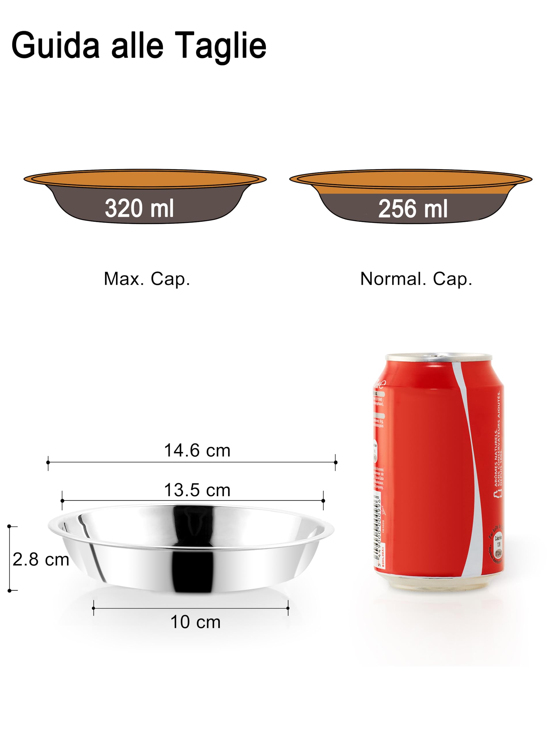 VENTION Ciotole per Gatti in Acciaio Inox Basic 320 ml, Ciotola di Cibo per Gatti Poco Profondi 14,6 cm, Set di 4 Ciotole di Sostituzione per Mangiatoie, Lavabili in Lavastoviglie