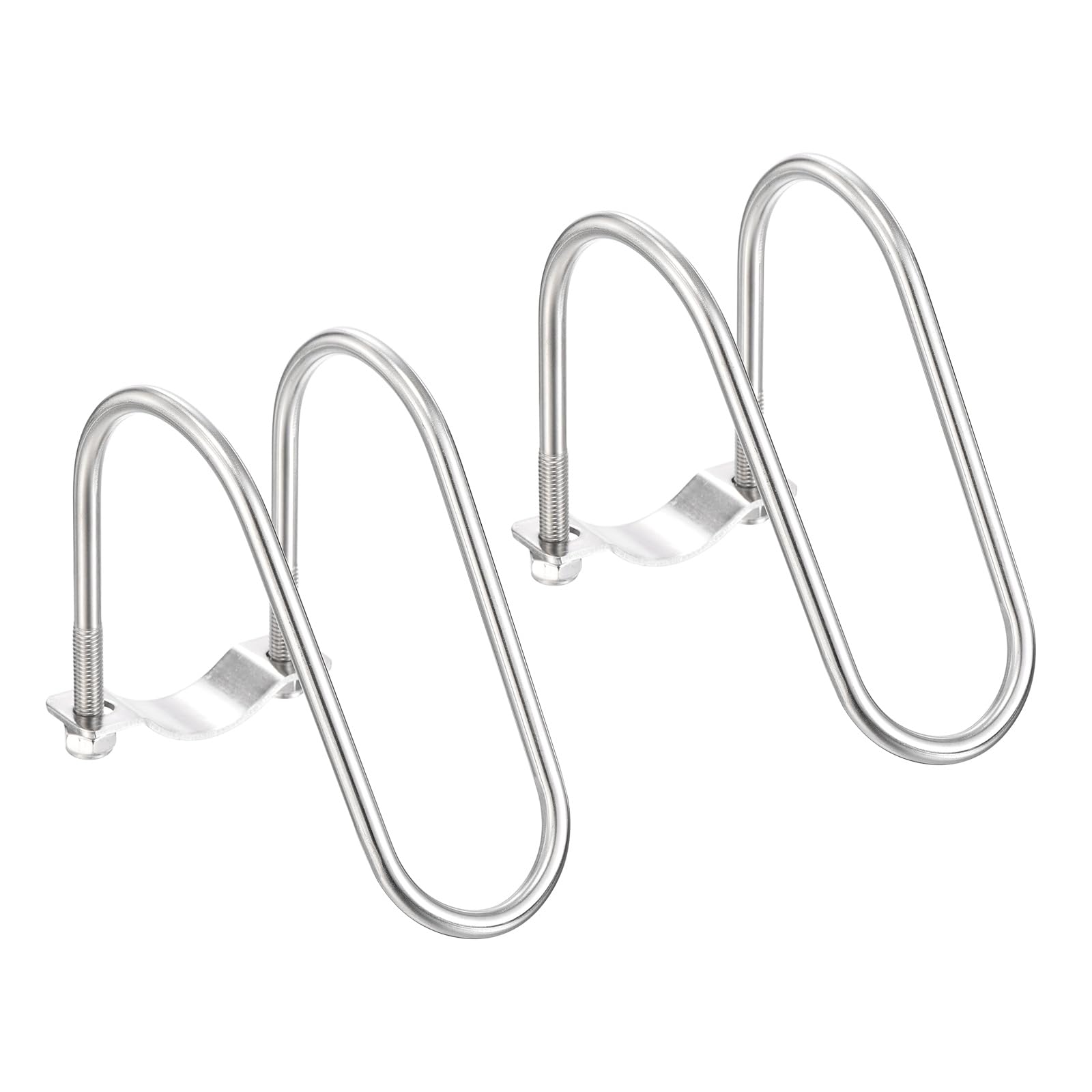 sourcing map 2pcs Cross Pipe Clamp 42mm x 60mm (1.65" x 2.36") M8 304 Stainless Steel U-Shaped Tube Buckle Crossover Steel Pipe Connector for Farm Greenhouse Awning Frames Nursery Fence