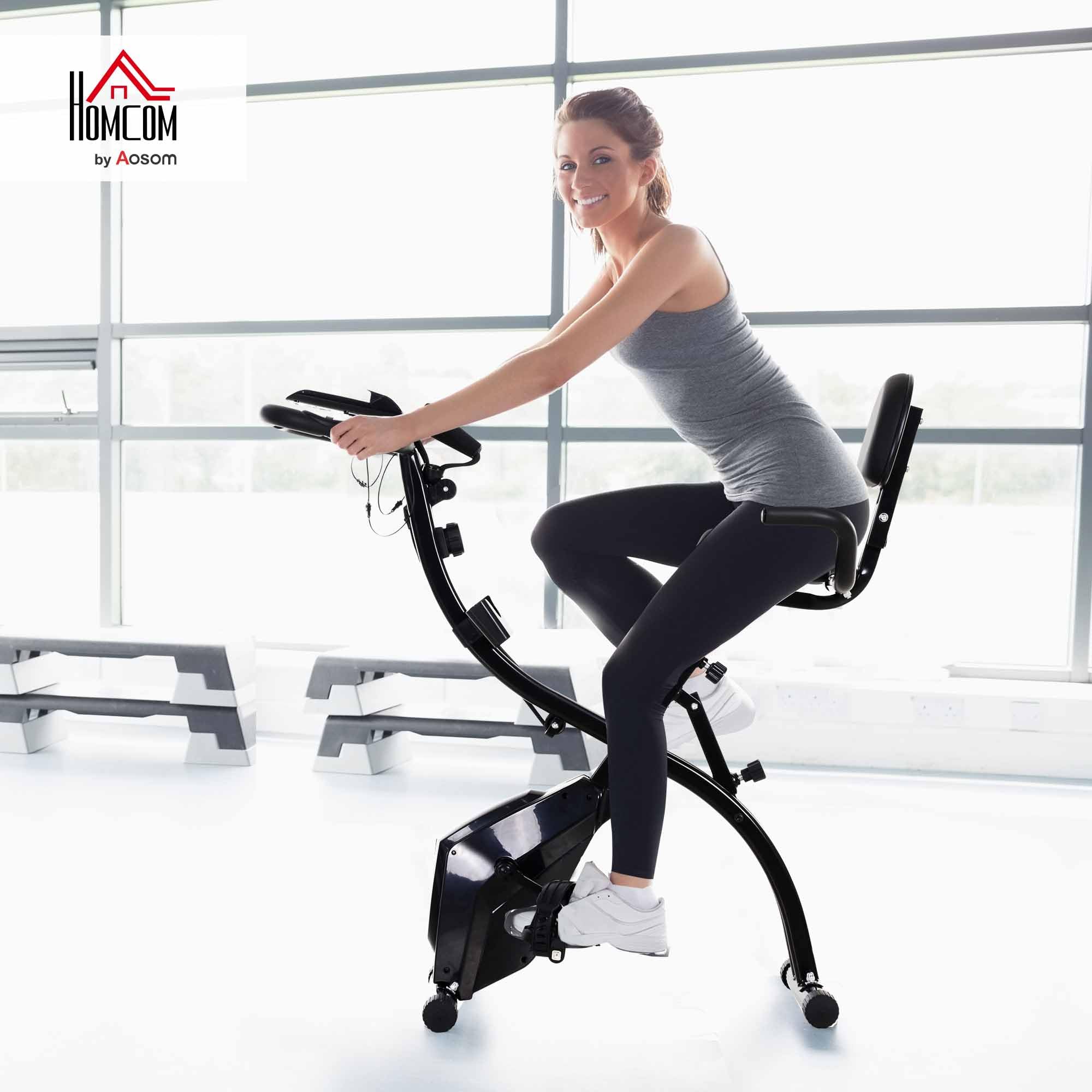 HOMCOM Składany rower treningowy, rower treningowy, domowy czas dla dorosłych, 8 poziomów oporu magnetycznego, ręczny czujnik pulsu, wielofunkcyjny wyświetlacz LCD, regulowane siodełko, stal