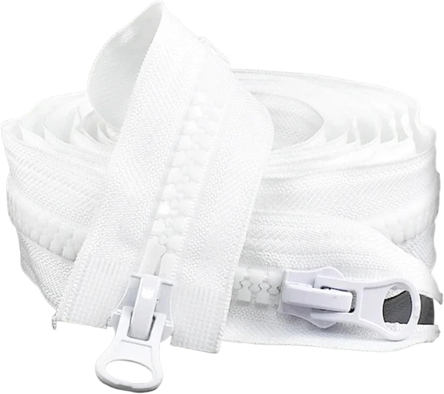 2Pcs 8# Resin Zipper 60-500cm Double Pull Open End Separable Zip for Jacket Coat Tent Repair DIY Sewing Craft Supplies(White,400cm)