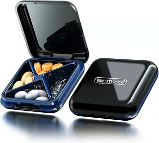 Small Pill Case, SOFISO Portable Daily Pill Box Organizer - Waterproof Pretty Cute Pill Container for Purse Pocket, Compact Travel Medicine Holder for Vitamins, Fish Oils, Supplements, Black