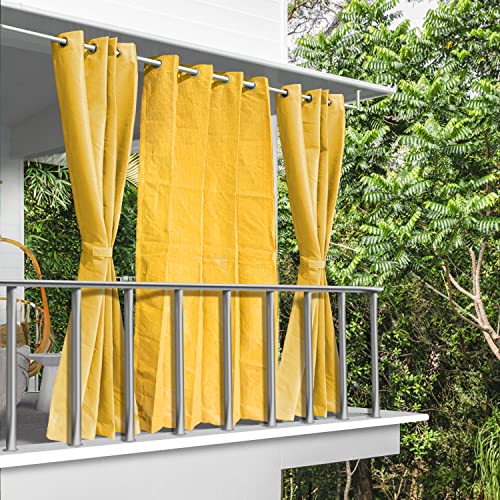 Image of HIPPO 150 GSM Outdoor Sun Blocking Balcony Eyelet /Grommet Curtains Sun & UV Protection, Light Filtering 3FTX8FT Door Curtain (Yellow)
