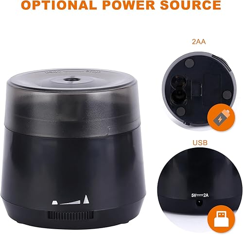 Miniatura 3 de Sacapuntas eléctrico automático, funciona con USB y pilas, afilado ajustable para lápices de colores (0.23-0.31 pulgadas), para escuela, aula,